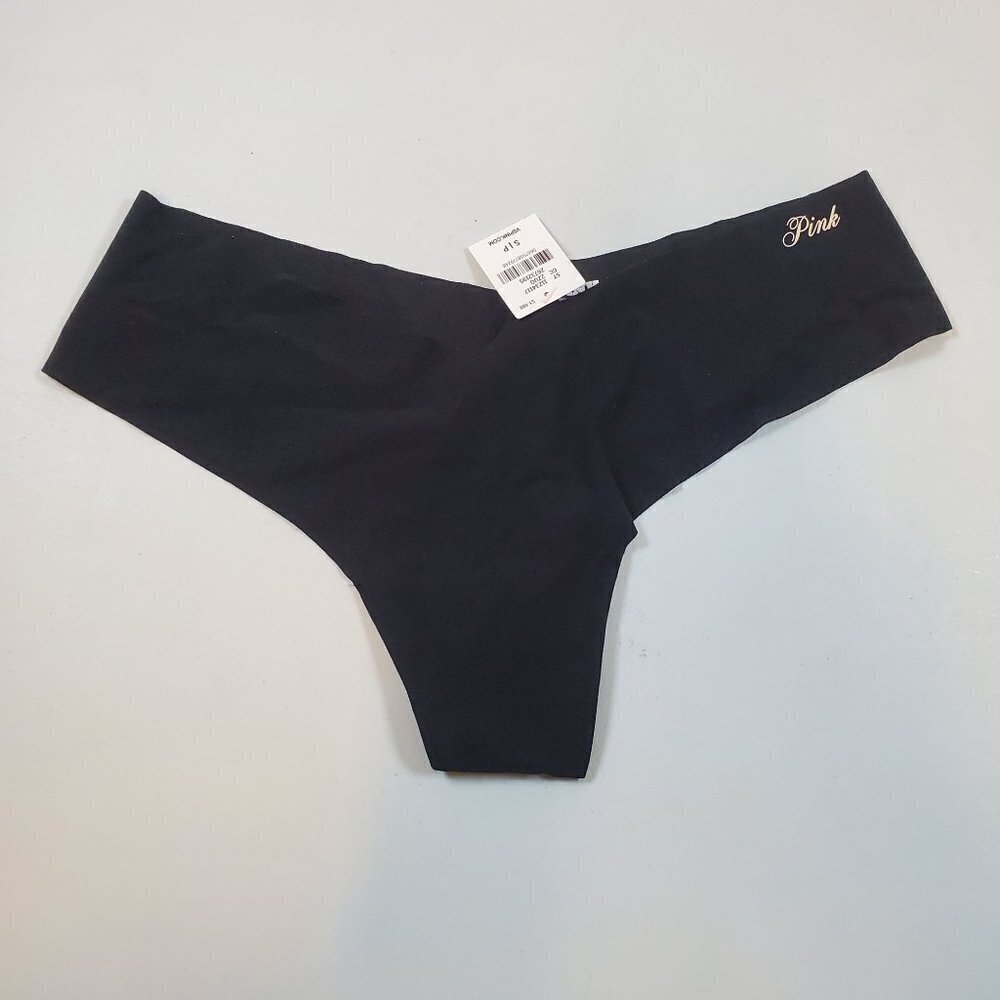 Victoria's Secret Pink Thong Panty Size Small Women NWT Black 100% Cotton